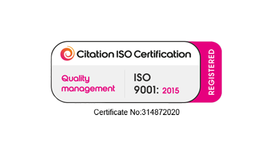ISO 9001:2015 quality management certification badge showing &ldquo;Citation ISO Certification&rdquo; with a &ldquo;Registered&rdquo; mark. Suitable for webpages highlighting accredited quality management systems, supplier qualification, and audit-ready compliance commitments for regulated, safety-critical and quality-sensitive industries.